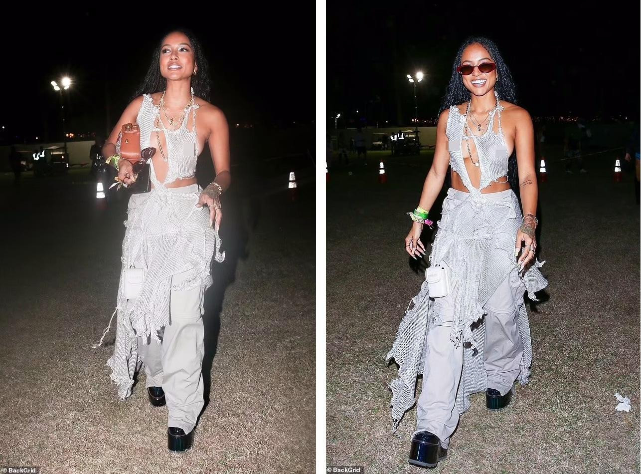 Tối 15/4 (giờ địa phương), nữ diễn viên gốc Việt Karrueche Tran được nhìn thấy rời khỏi lễ hội âm nhạc Coachella trong chiếc áo lưới “tả tơi” để lộ vòng một không có nội y che chắn.
