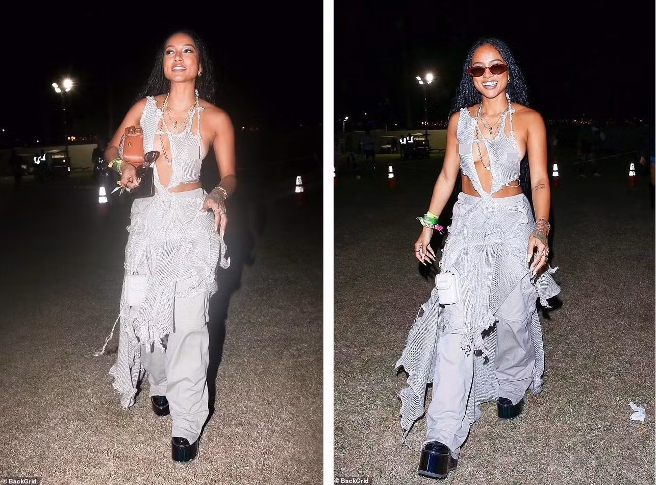 Tối 15/4 (giờ địa phương), nữ diễn viên gốc Việt Karrueche Tran được nhìn thấy rời khỏi lễ hội âm nhạc Coachella trong chiếc áo lưới “tả tơi” để lộ vòng một không có nội y che chắn.