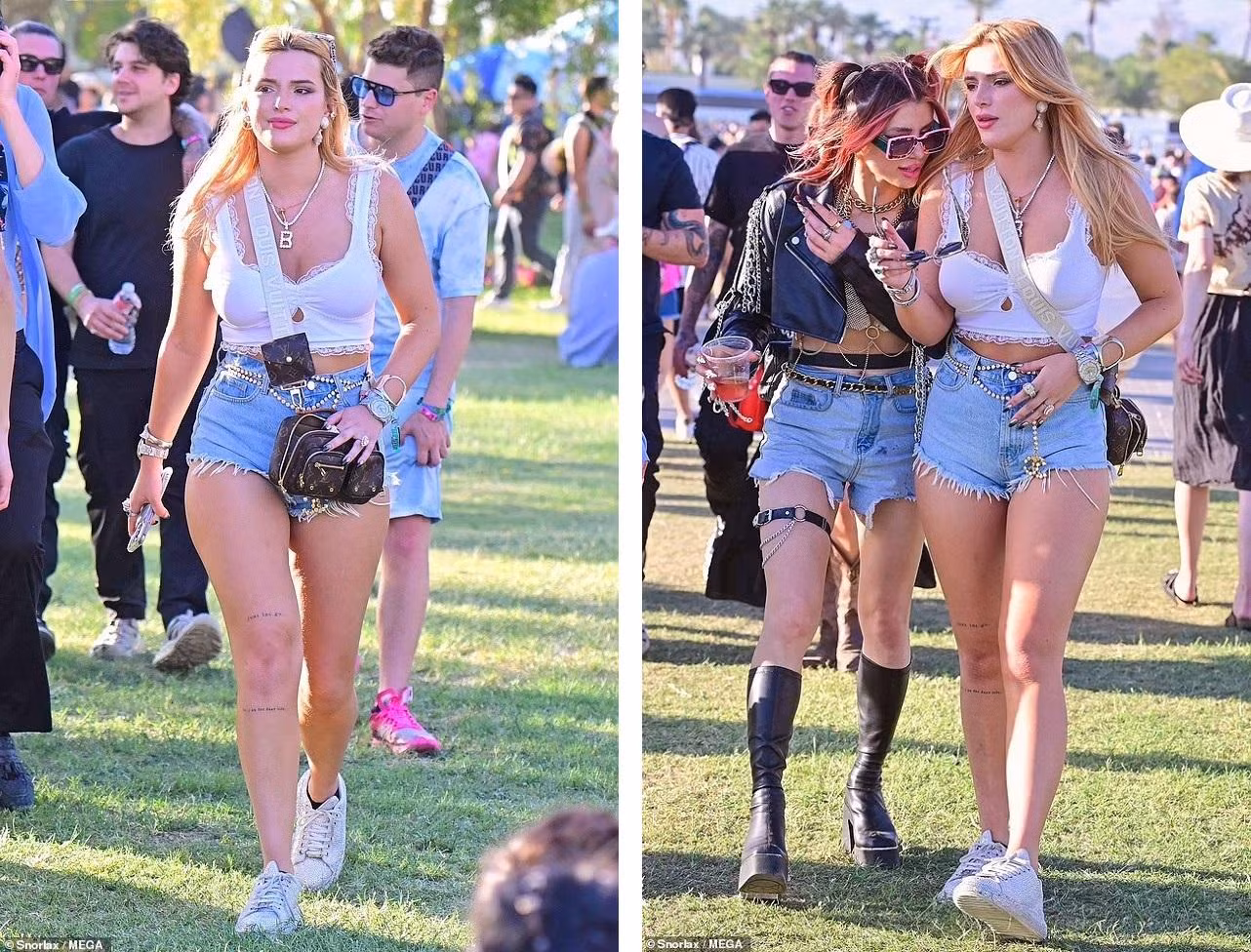 Cựu sao nhí Disney Bella Thorne khoe đường cong đẫy đà với quần jean siêu ngắn và áo hai dây.