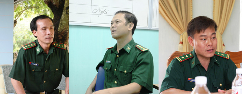Từ trái qua: Thượng tá Phạm Quốc Huy (Chỉ huy trưởng Đồn BP 59) ,Thượng tá Nguyễn Anh Tuấn (Chủ nhiệm Chính trị Bộ Chỉ huy BĐBP tỉnh Lạng Sơn), Trung tá Đào Xuân Trường (Chính trị viên Đồn BP 59). Ảnh: Bình Minh 