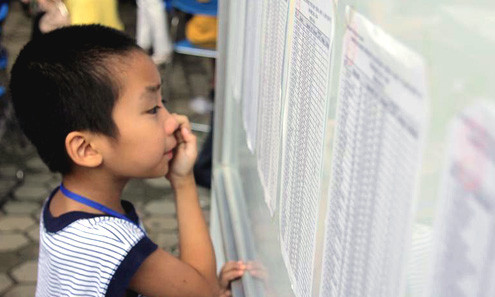 Bé xem số báo danh trước giờ vào thi. Ảnh: HT.