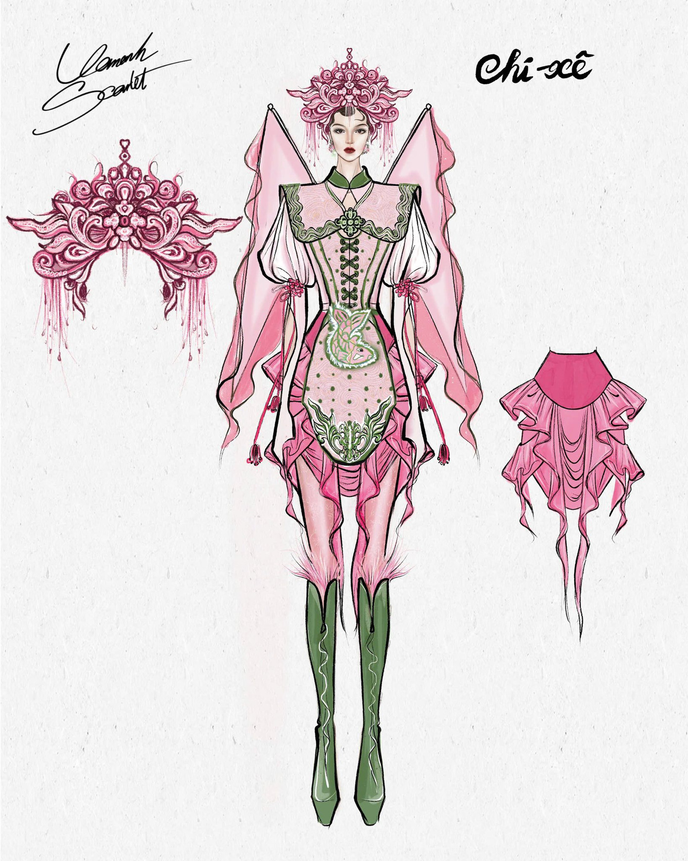 Nhà thiết kế Đỗ Vân Anh thực hiện phần trang phục cho Chi Xê, Pháo - hai người chơi có cá tính đối lập mùa Xuân tươi mới và mùa Đông sắc lạnh.