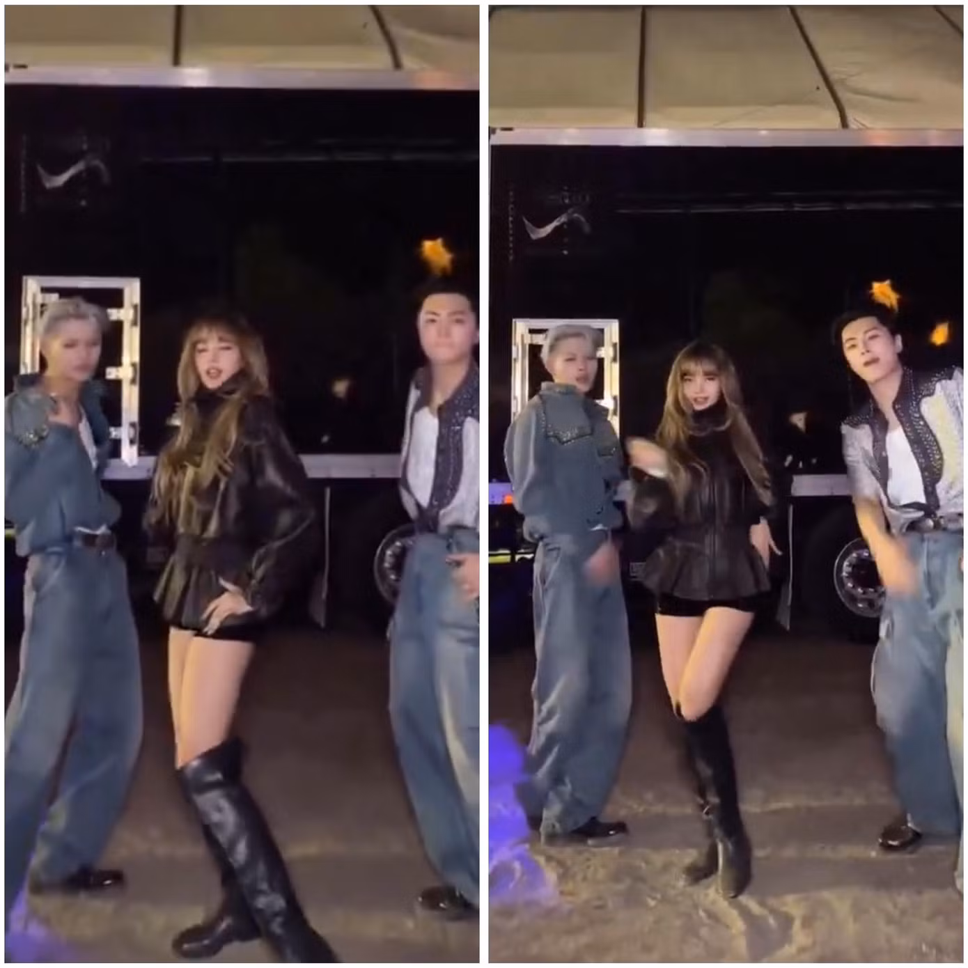 Lisa BLACKPINK khoe sắc vóc khỏe khoắn, cơ bụng 6 múi tại hậu trường Coachella 2025.