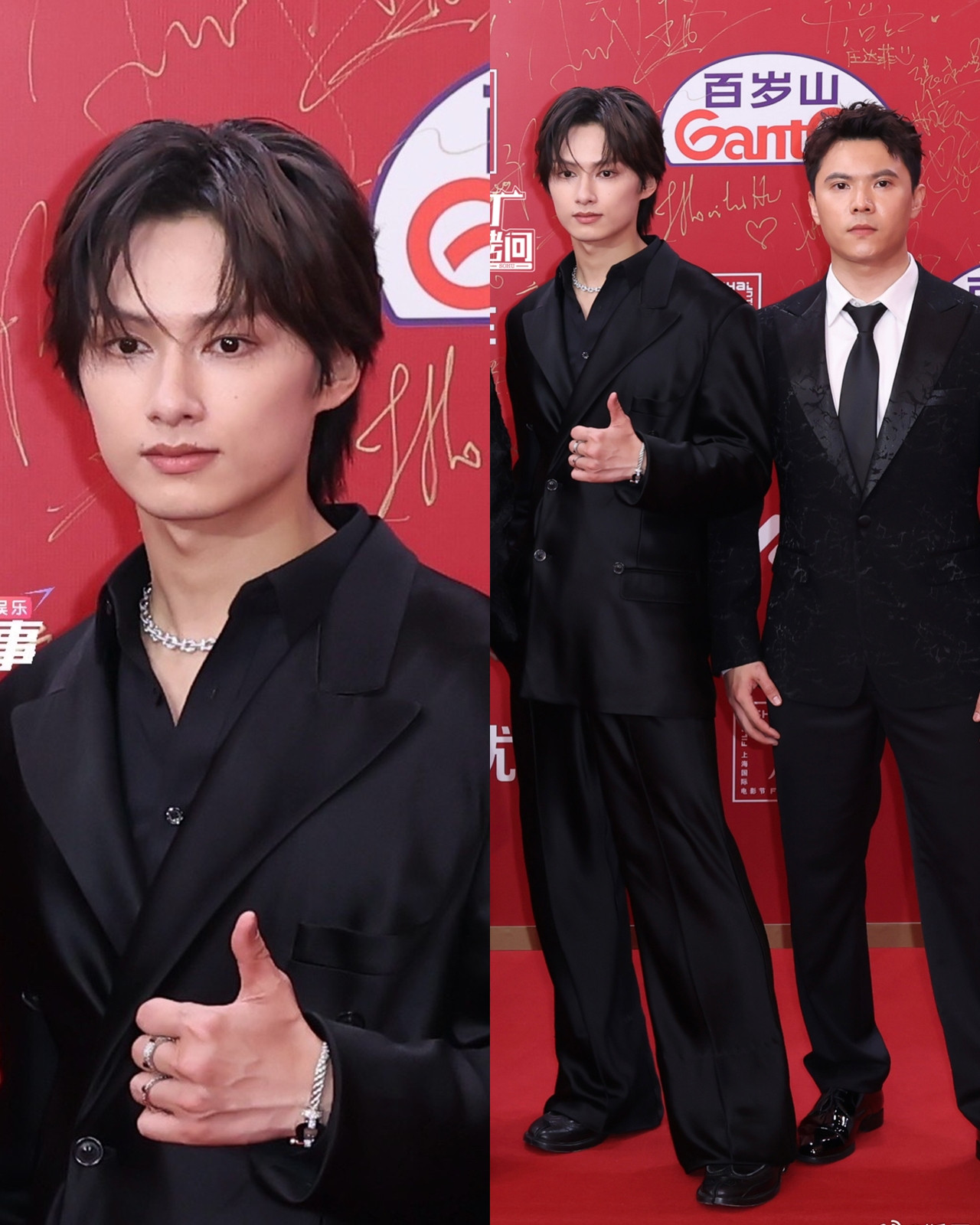 Văn Tuấn Huy (Jun SEVENTEEN) mặc âu phục của Maison Margiela, tạo điểm nhấn với trang sức bạc.