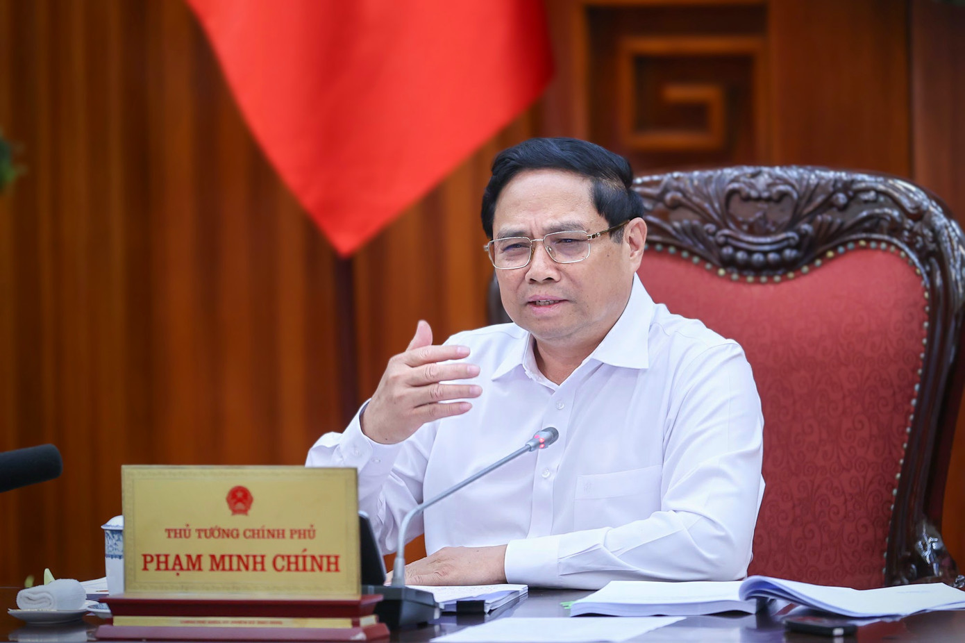 Thủ tướng Phạm Minh Chính phát biểu tại cuộc họp. Ảnh: Nhật Bắc Thủ tướng Phạm Minh Chính phát biểu tại cuộc họp. Ảnh: Nhật Bắc
