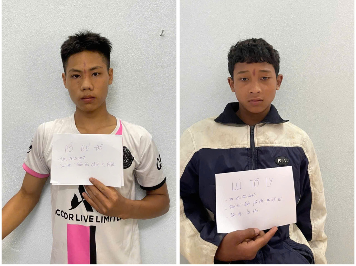 Đối tượng Pờ Bé Đô và Lù Tơ Ly tại cơ quan Công an.