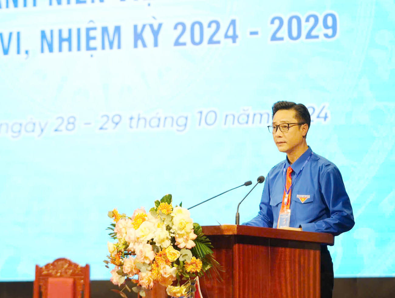 Bí thư Tỉnh đoàn, Chủ tịch Hội LHTN Việt Nam tỉnh Điện Biên Đặng Thành Huy phát biểu Khai mạc Đại hội.