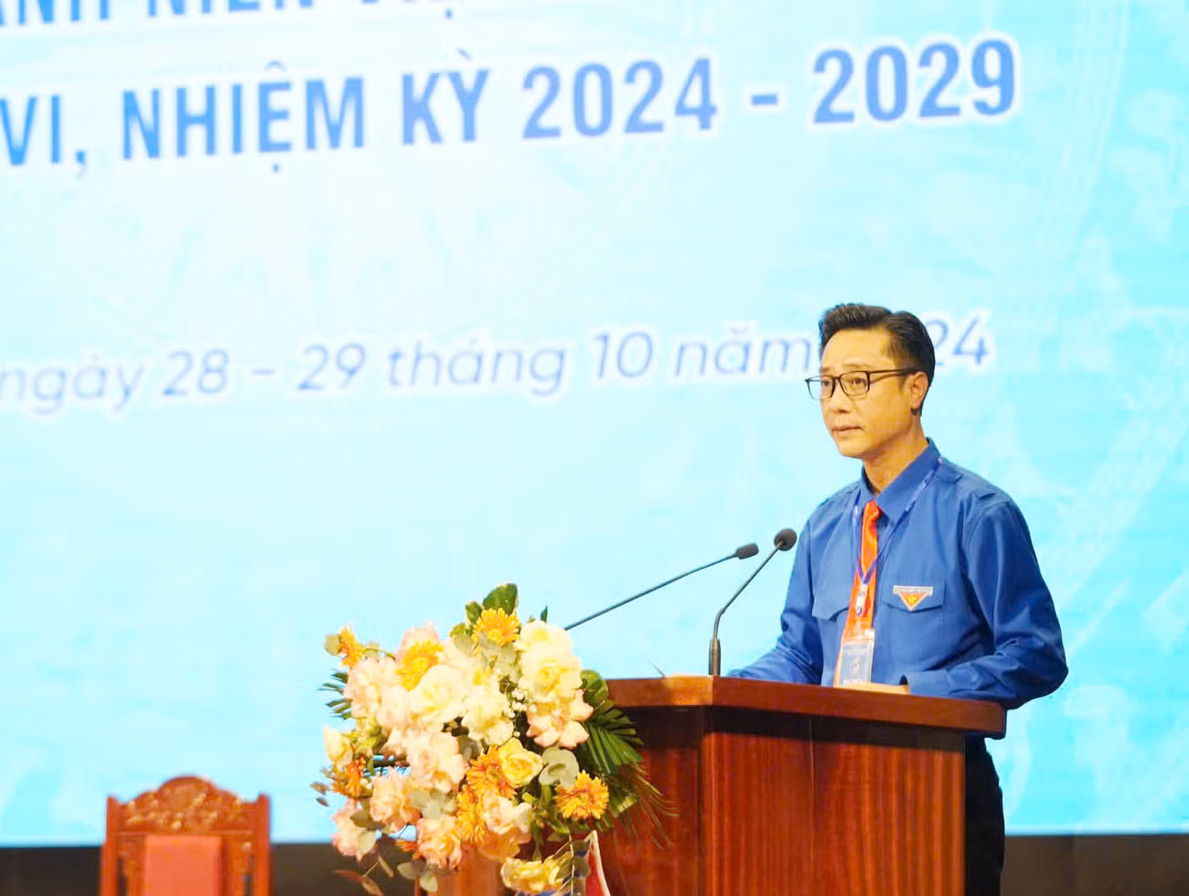 Bí thư Tỉnh đoàn, Chủ tịch Hội LHTN Việt Nam tỉnh Điện Biên Đặng Thành Huy phát biểu Khai mạc Đại hội.