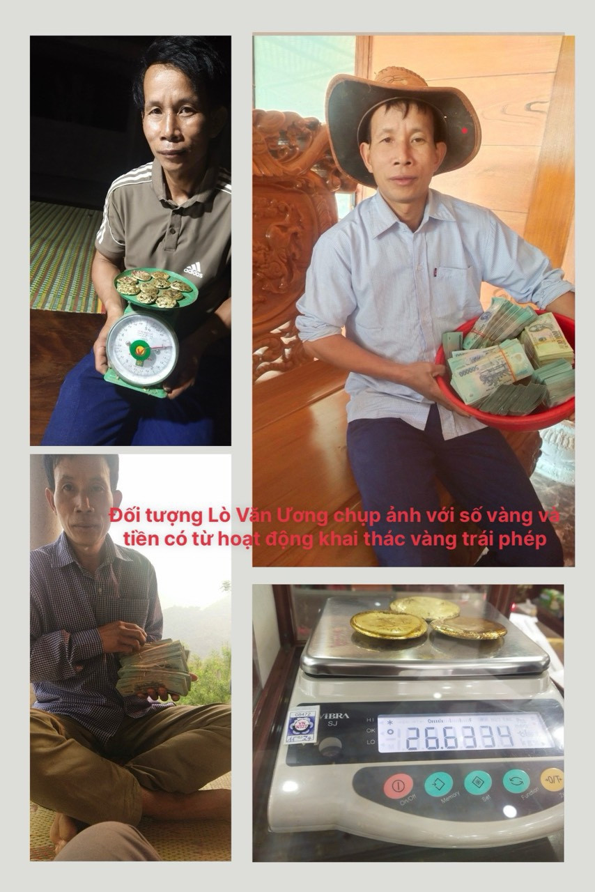 Đối tượng Lò Văn Ương cùng số tiền, vàng thu được.
