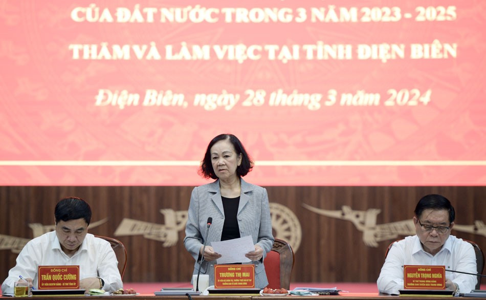 Ủy viên Bộ Chính trị, Thường trực Ban Bí thư, Trưởng ban Tổ chức Trung ương Trương Thị Mai phát biểu tại buổi làm việc. Ủy viên Bộ Chính trị, Thường trực Ban Bí thư, Trưởng ban Tổ chức Trung ương Trương Thị Mai phát biểu tại buổi làm việc.