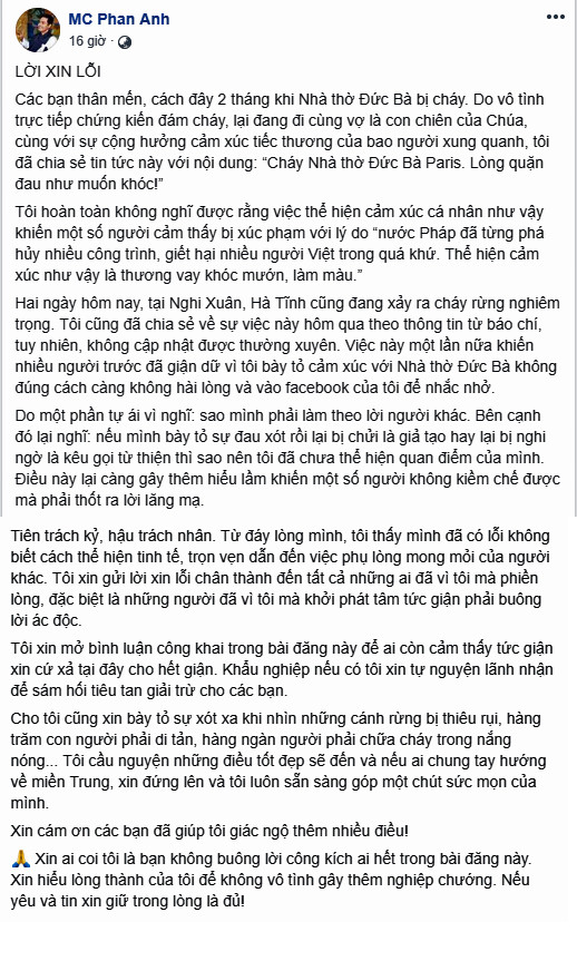 Vì sao MC Phan Anh xin lỗi cộng đồng mạng liên quan cháy rừng lớn nhất Hà Tĩnh? ảnh 2