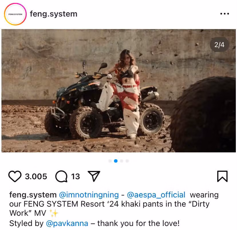 Ngay sau khi MV được ra mắt, phía thương hiệu Việt cũng đã chia sẻ lại hình ảnh Ningning diện trang phục của mình.