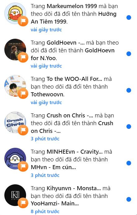 Loạt thông báo đổi tên fanpage khiến fan K-Pop hoang mang, tưởng Facebook của mình bị lỗi.