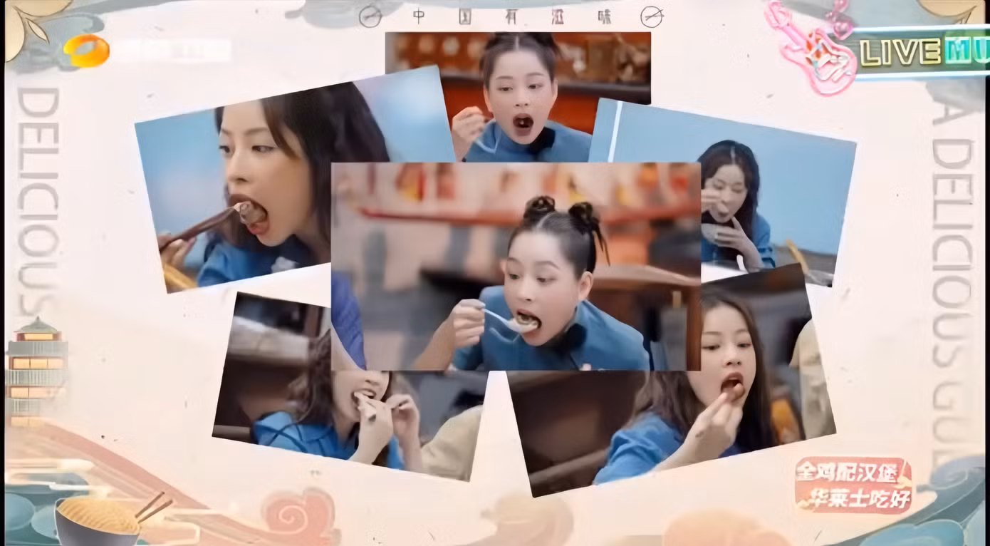 Loạt biểu cảm "ăn bất chấp" của Chi Pu trở thành đề tài thu hút của chương trình.