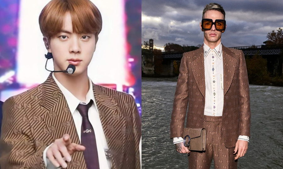 Jin cùng trang phục thuộc BST Pre-Fall của Gucci tại Lễ trao giải MTV VMA 2020.
