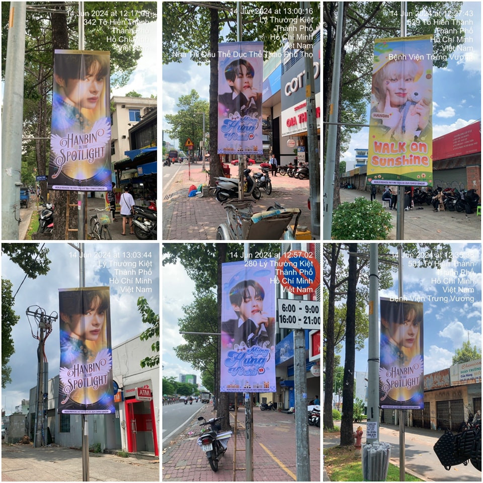 Cờ của Hanbin được treo trên tuyến đường gần nơi diễn ra concert. - Nguồn ảnh: HubiLand - for Hanbin Ngô Ngọc Hưng. Cờ của Hanbin được treo trên tuyến đường gần nơi diễn ra concert. - Nguồn ảnh: HubiLand - for Hanbin Ngô Ngọc Hưng.