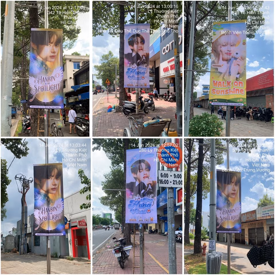 Cờ của Hanbin được treo trên tuyến đường gần nơi diễn ra concert. - Nguồn ảnh: HubiLand - for Hanbin Ngô Ngọc Hưng.