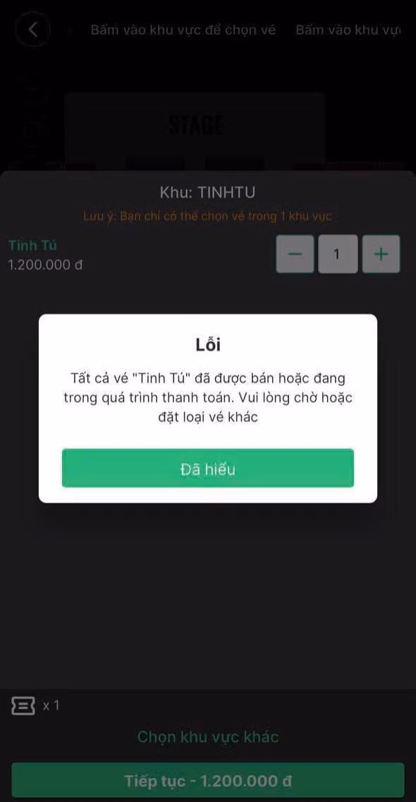 Do lượng truy cập quá lớn mà khi mua hàng trên Ticketbox còn xuất hiện lỗi.
