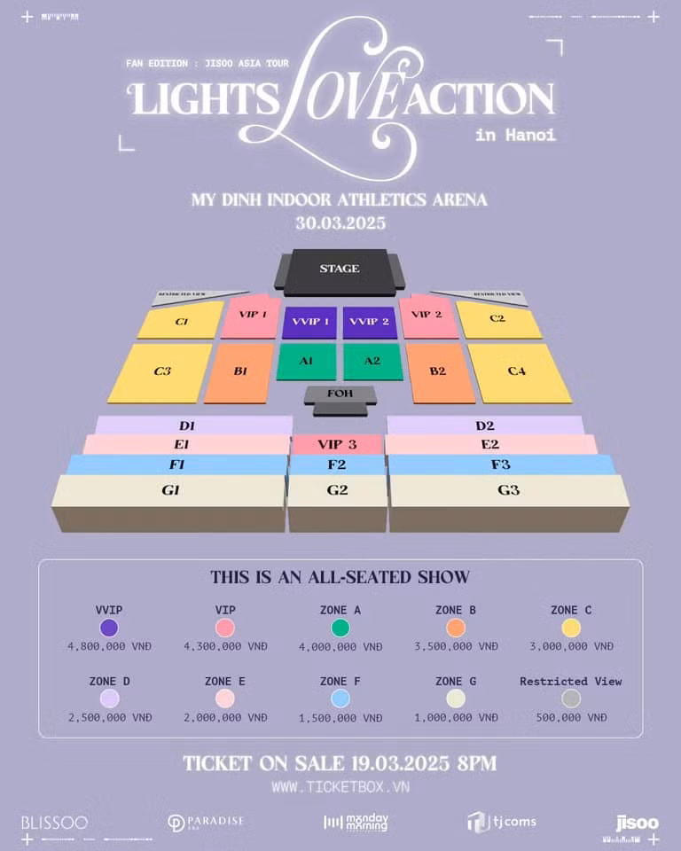Sơ đồ và giá vé buổi fan meeting của Jisoo tại Hà Nội được công bố.