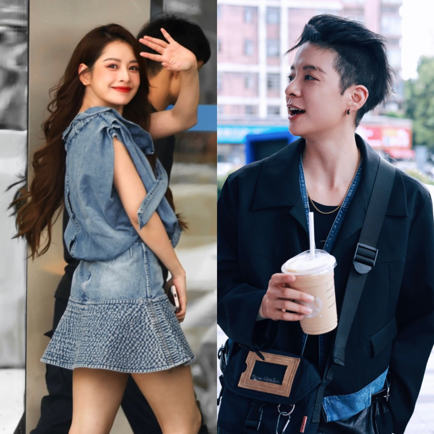 Outfit tham gia ghi hình Xin chào thứ 7 có phần tone-sur-tone của cả hai. Outfit tham gia ghi hình Xin chào thứ 7 có phần tone-sur-tone của cả hai.