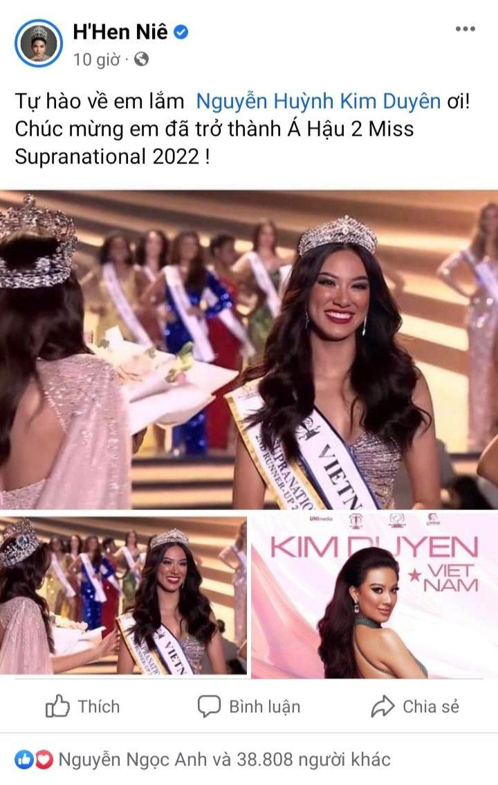 Hoa hậu H'Hen Niê chia sẻ cảm xúc của mình về đàn em thân thiết.