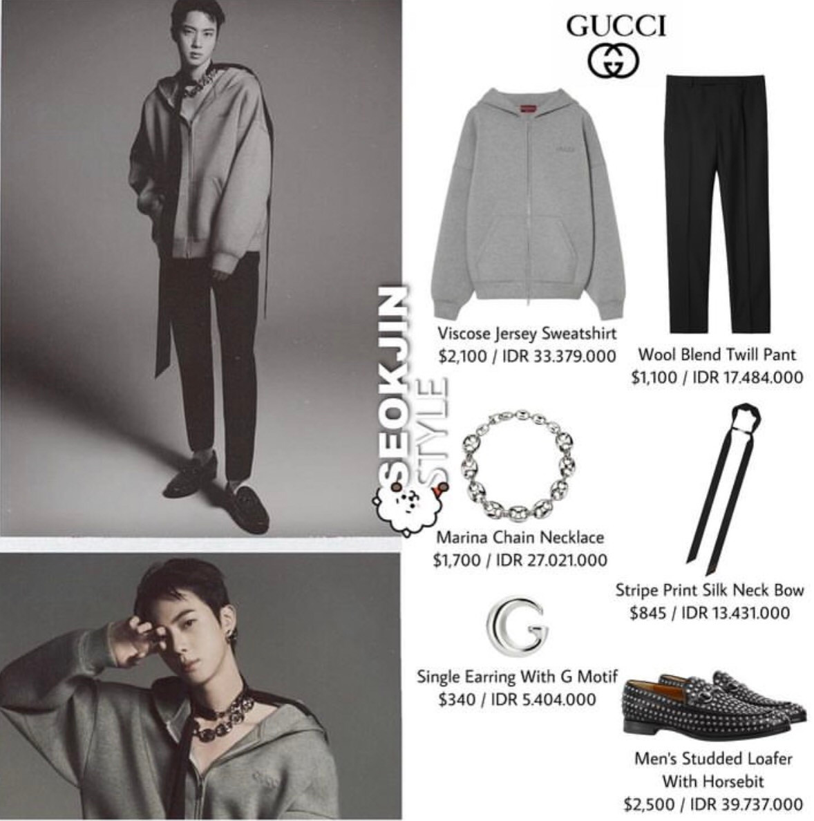 Tổng set đồ này có giá "sương sương" 8.585 USD (gần 212 triệu VNĐ). - Ảnh: Seokjin Style Tổng set đồ này có giá "sương sương" 8.585 USD (gần 212 triệu VNĐ). - Ảnh: Seokjin Style