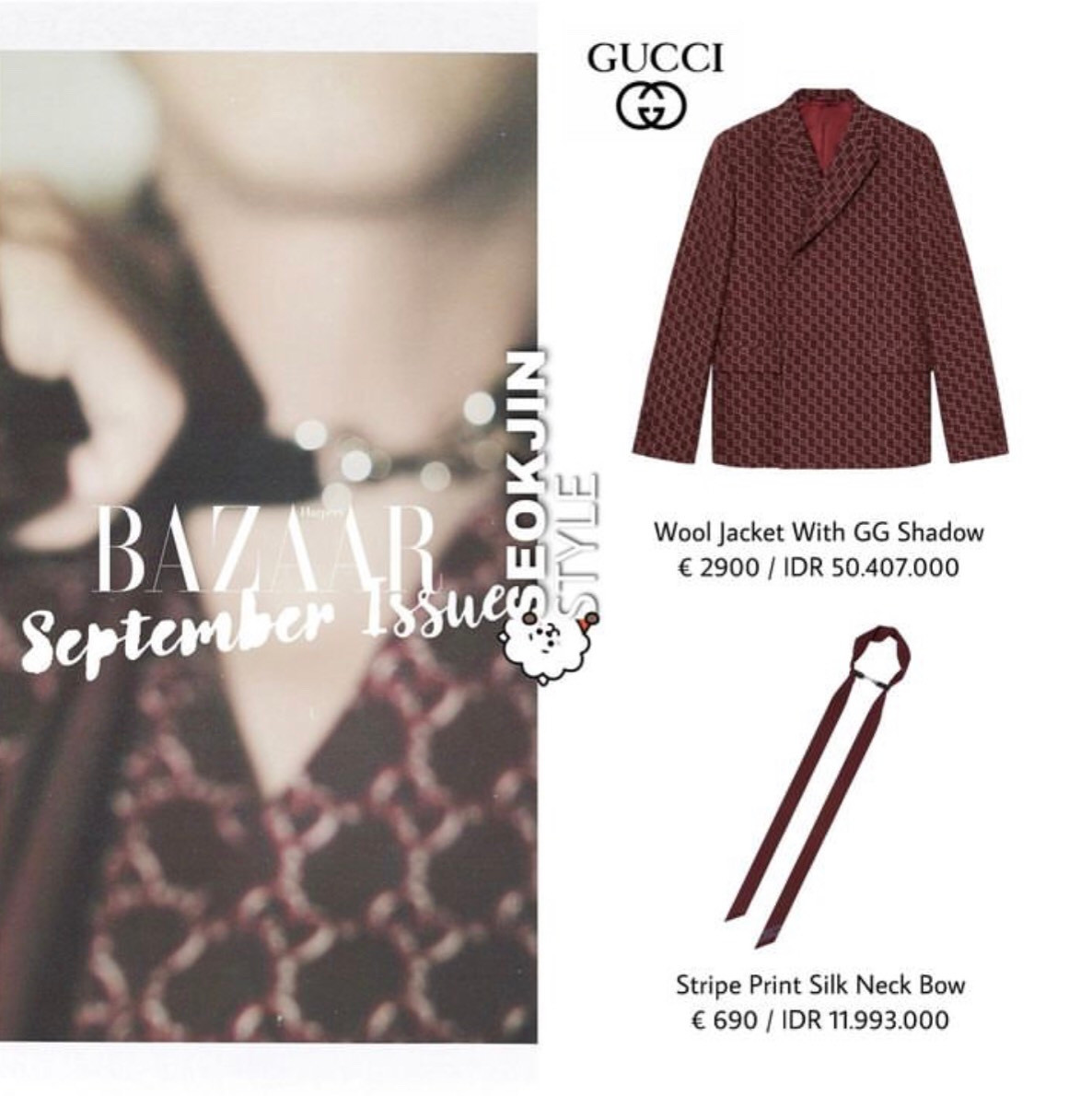 Chỉ riêng chiếc nơ cổ Jin đeo nhưng đã có giá hơn 18 triệu. Chỉ riêng chiếc nơ cổ Jin đeo nhưng đã có giá hơn 18 triệu.