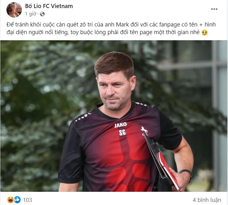 Fanpage của cựu danh thủ Liverpool - Steven Gerrard sang tên mới trở thành &quot;Bố Lio&quot;, một cái tên gần gũi mà cũng không kém phần tếu táo. Lio ở đây chính là cậu con trai Lio Gerrard của cựu tiền vệ Liverpool.