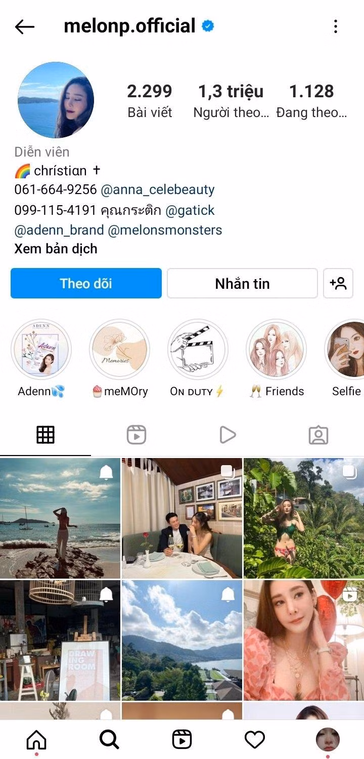 Tài khoản Instagram hiện tại của nữ diễn viên sau khi mất tích. Cư dân mạng đặt ra câu hỏi: “Ai đã xoá những bài đăng kia giữa lúc Tangmo gặp nạn?”.
