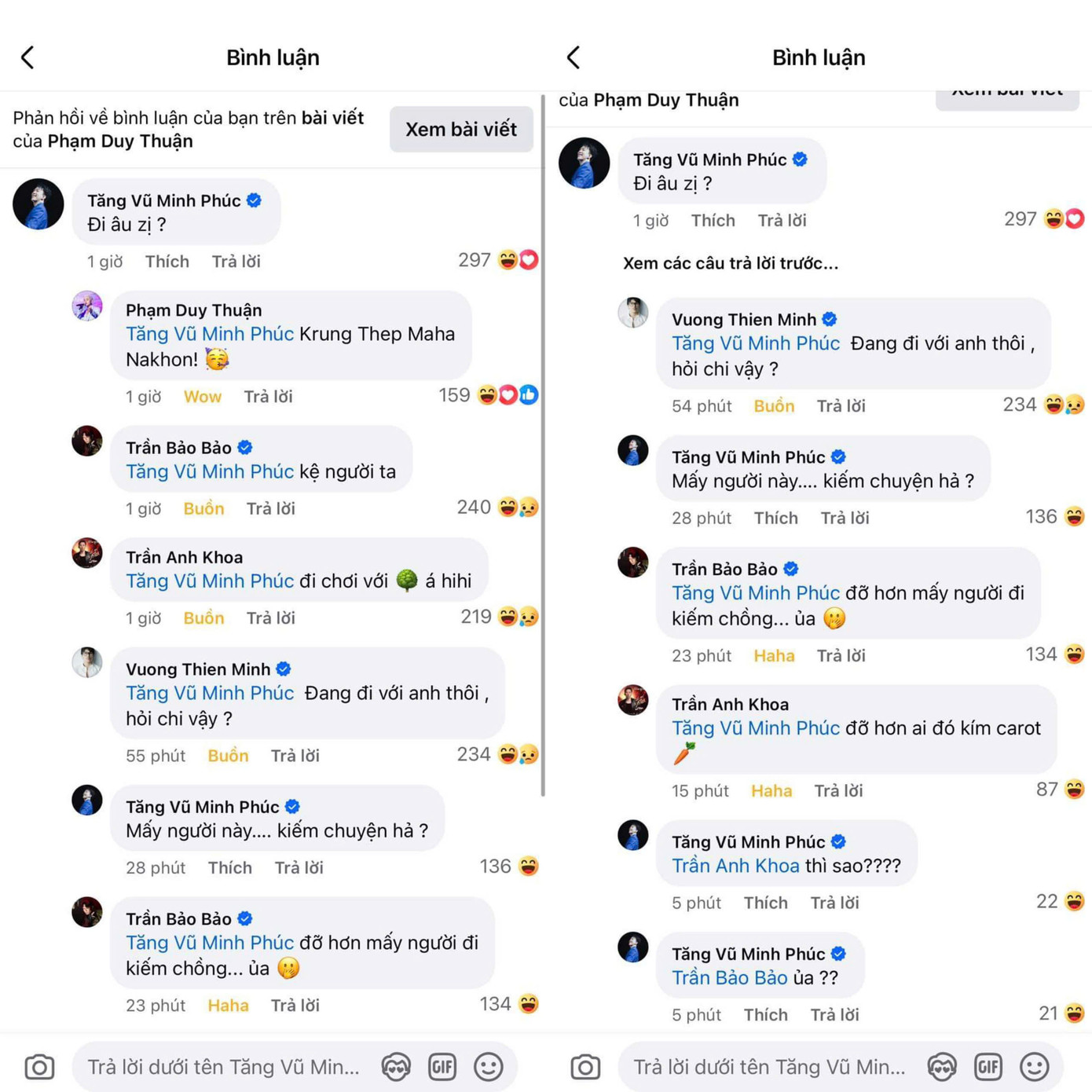 Các &quot;anh tài&quot; quyết &quot;dí&quot; tới cùng khi thấy Tăng Phúc bình luận dưới bài của Jun Phạm.