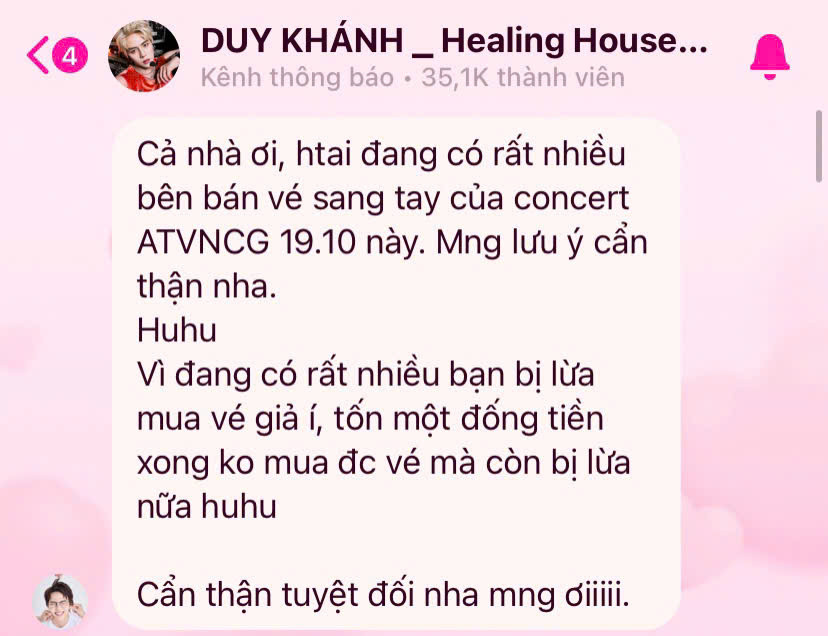 Dàn Anh Tài từng nhắn nhủ người hâm mộ cảnh giác khi mua vé qua trung gian.