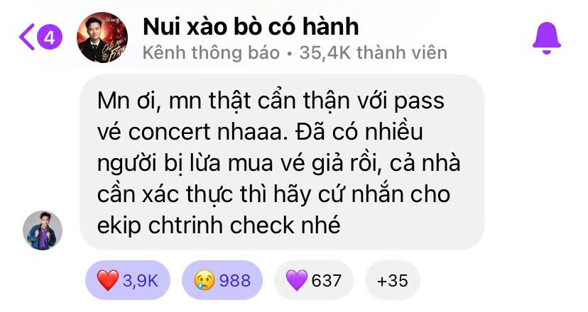 Dàn Anh Tài từng nhắn nhủ người hâm mộ cảnh giác khi mua vé qua trung gian.