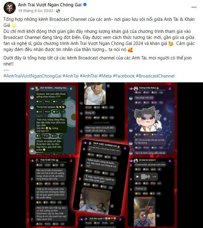 Để thuận tiện, ê-kíp của Anh Trai Vượt Ngàn Chông Gai còn đăng bài tổng hợp các kênh broadcast từ dàn anh tài. Để thuận tiện, ê-kíp của Anh Trai Vượt Ngàn Chông Gai còn đăng bài tổng hợp các kênh broadcast từ dàn anh tài.