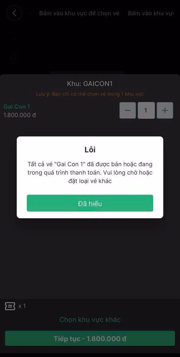 Do lượng truy cập quá lớn mà khi mua hàng trên Ticketbox còn xuất hiện lỗi.
