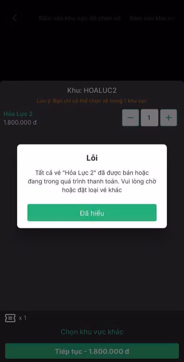 Do lượng truy cập quá lớn mà khi mua hàng trên Ticketbox còn xuất hiện lỗi.