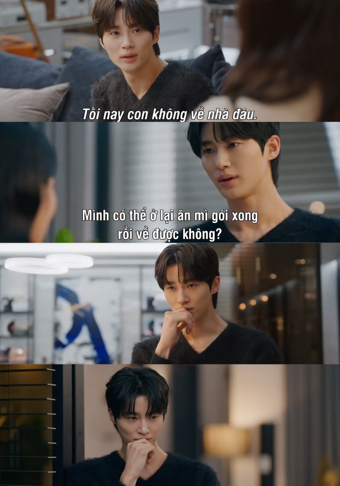 Sun Jae suy tư trước câu nói của Im Sol. Với Sol là ý ngoài mặt chữ, còn với Sun Jae "over-linh-tinh" thì lại trầm tư, lo sợ làm người xem cười ngất.