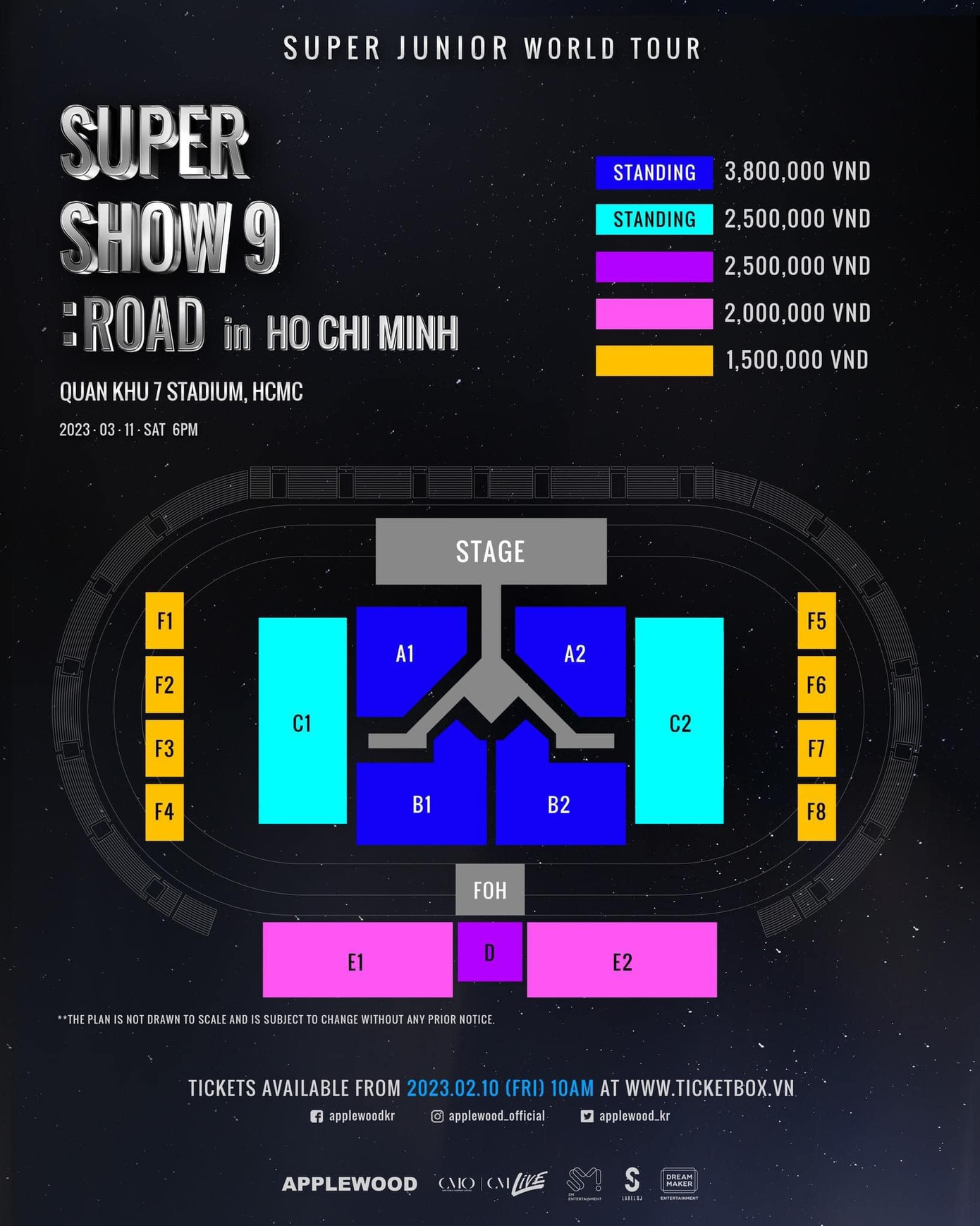 Sơ đồ và giá vé được công bố của Super Show 9 tại TP.HCM.