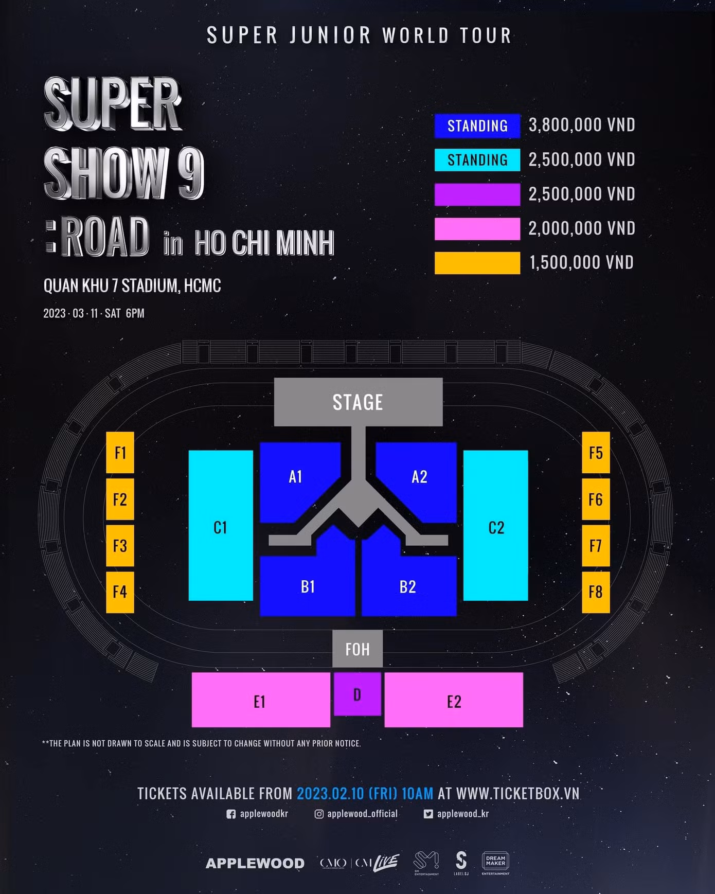 Sơ đồ và giá vé được công bố của Super Show 9 tại TP.HCM.