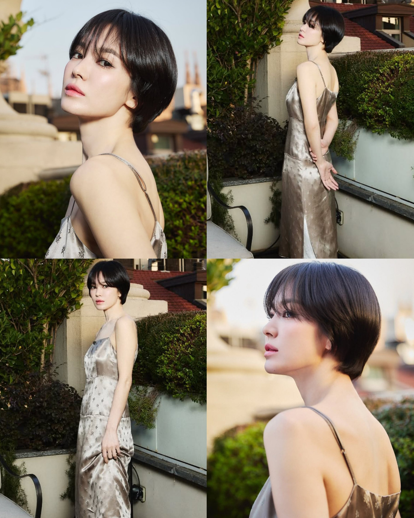 Vẻ ngoài thanh lịch ở tuổi 44 của Song Hye Kyo khi diện trang phục với tông màu trung tính.