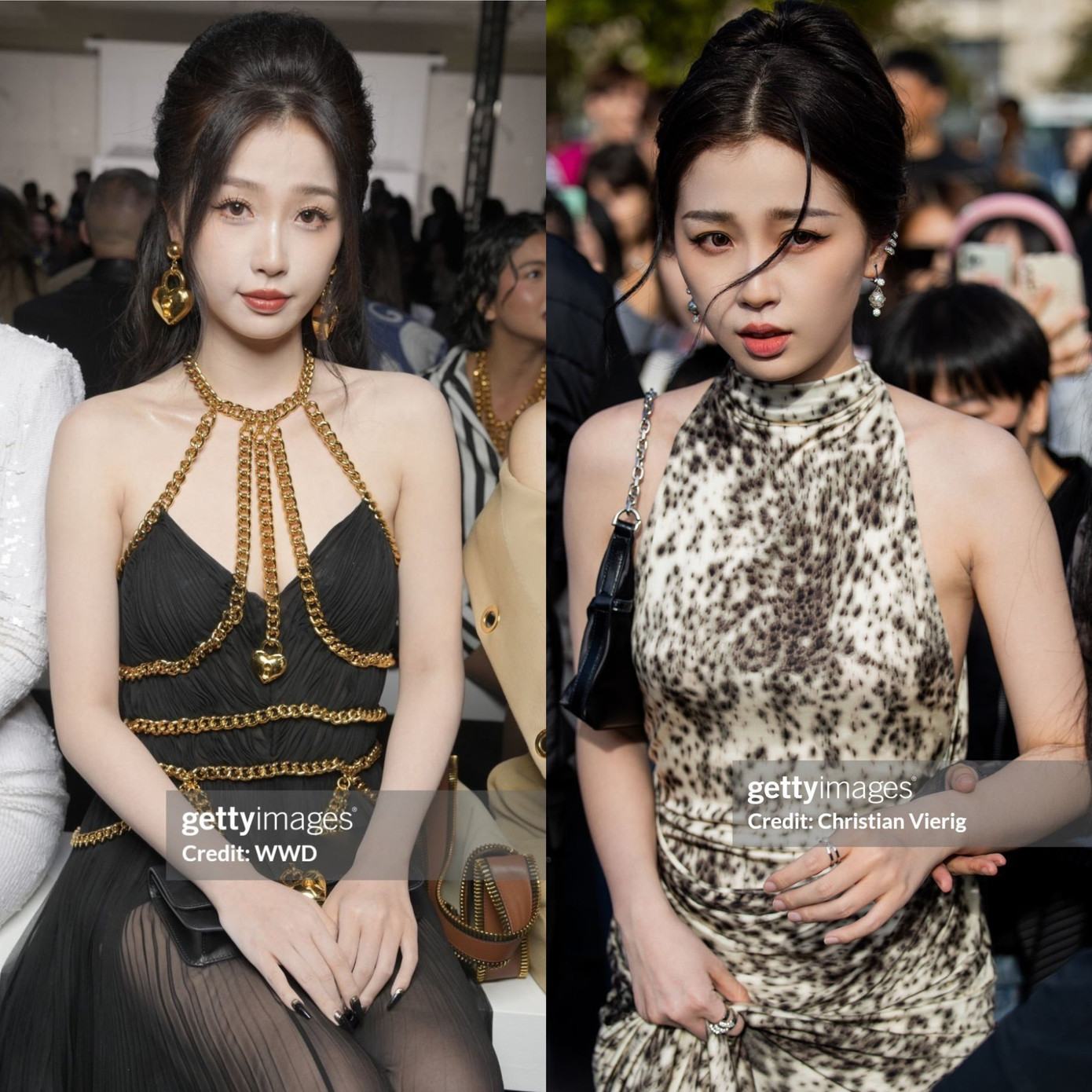 Trong khi tạo hình của Ngu Thư Hân ở Milan (bên trái) bị chê không có khí chất ngôi sao thì tạo hình của cô tại Paris (bên phải) được khen ngợi hết mực.