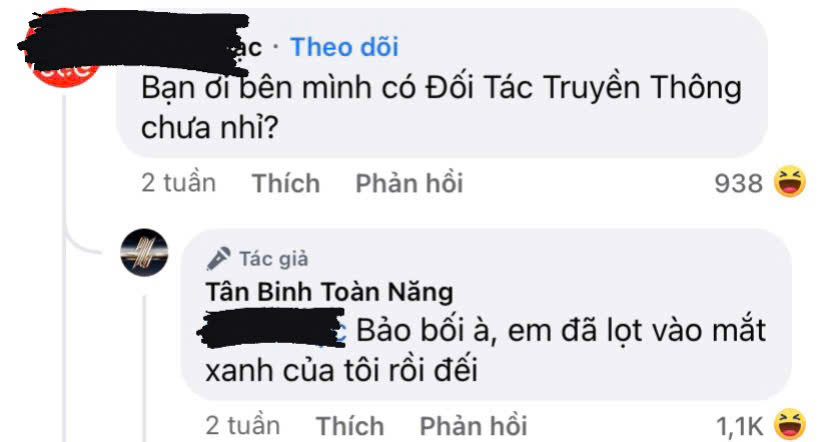 Màn đối đáp đầy hài hước trên fanpage Tân Binh Toàn Năng. Màn đối đáp đầy hài hước trên fanpage Tân Binh Toàn Năng.
