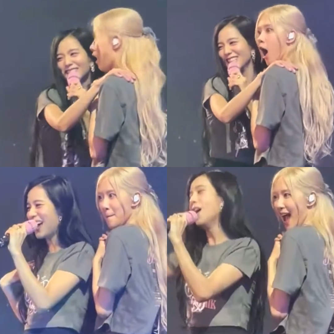 Chứng kiến chị cả Jisoo có động tác "thả thính" mình, Rosé đã có loạt biểu cảm "sốc tận ốc" khiến BLINK cười ngất. (Nguồn: FB 8816 - best when it's four of us).