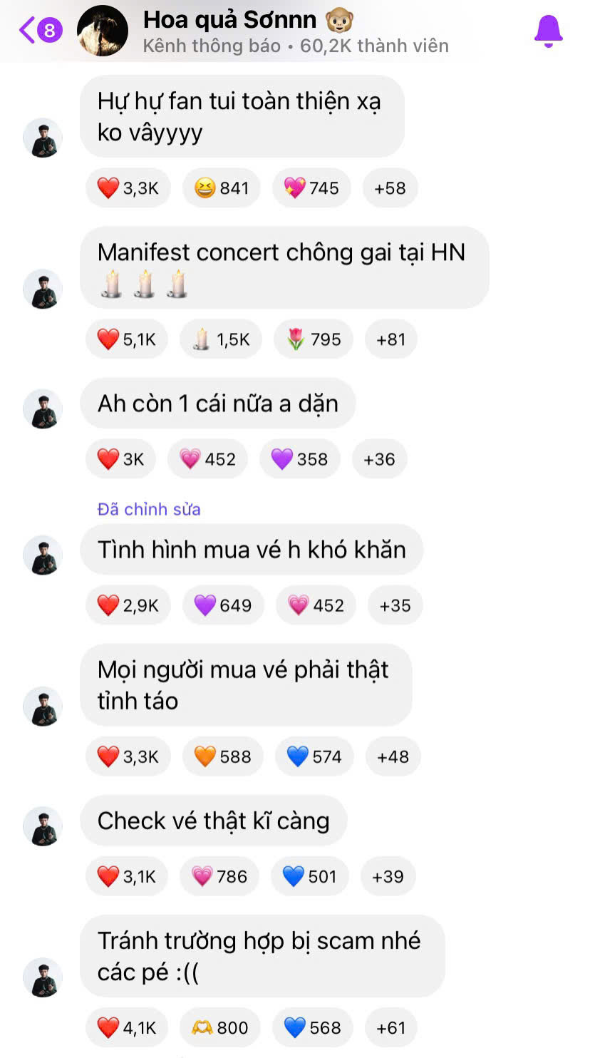 "Hoàng tử" Soobin cùng fan "manifest" có concert tại Hà Nội, đồng thời dặn khán giả cẩn thận khi mua vé qua các bên trung gian để tránh rủi ro không đáng có. "Hoàng tử" Soobin cùng fan "manifest" có concert tại Hà Nội, đồng thời dặn khán giả cẩn thận khi mua vé qua các bên trung gian để tránh rủi ro không đáng có.