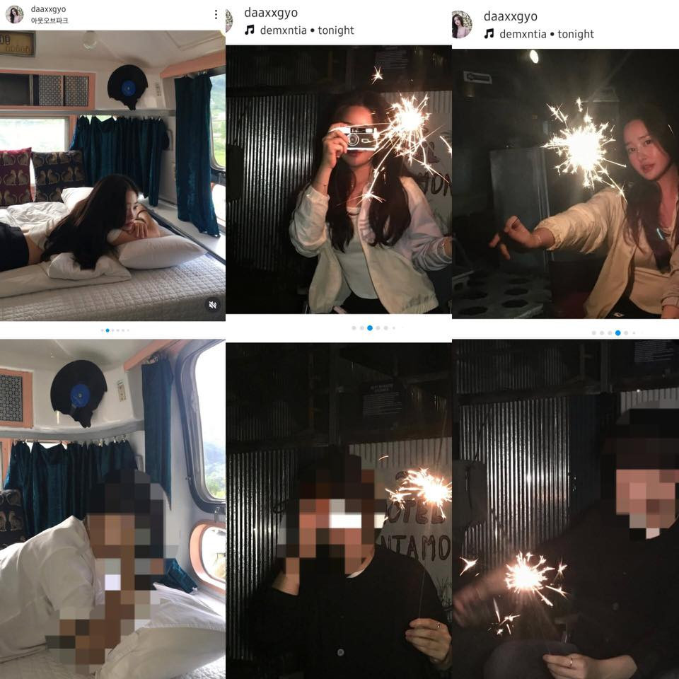 Loạt hình ảnh tương thích của trang Instagram cá nhân của Da Gyo và người được cho là tình cũ của cô trước khi Da Gyo tham gia To Get Her. Loạt hình ảnh tương thích của trang Instagram cá nhân của Da Gyo và người được cho là tình cũ của cô trước khi Da Gyo tham gia To Get Her.