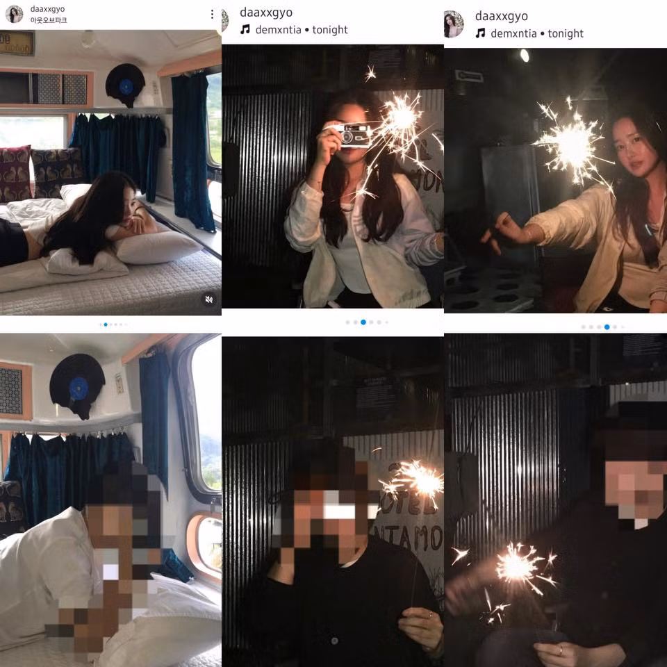 Loạt hình ảnh tương thích của trang Instagram cá nhân của Da Gyo và người được cho là tình cũ của cô trước khi Da Gyo tham gia To Get Her.