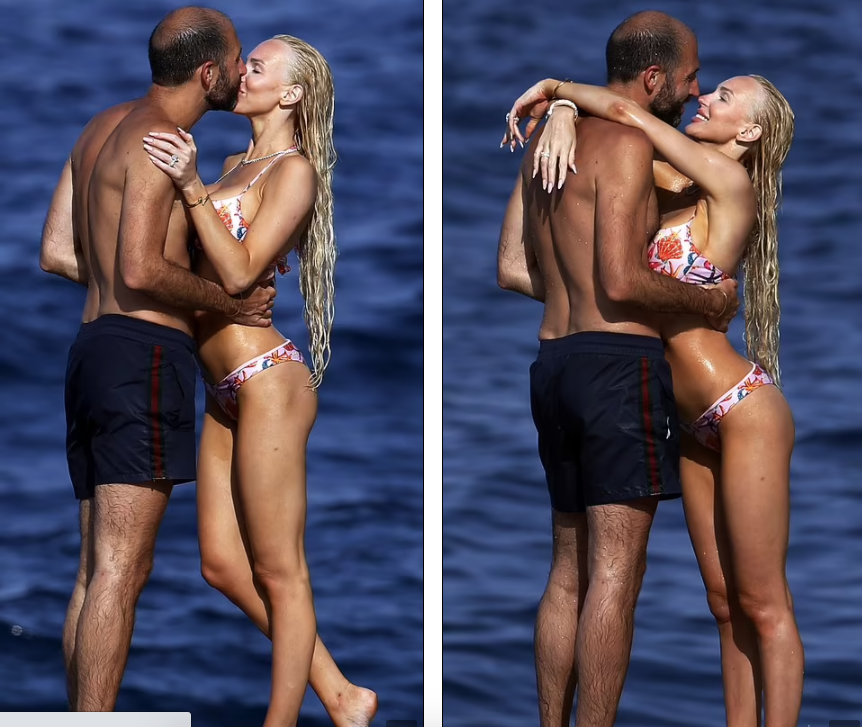 Sao của show truyền hình &quot;Selling Sunset&quot; (Môi giới hoàng hôn) nổi tiếng trên Netflix và chồng - triệu phú công nghệ Christian Richard liên tục khóa môi, ôm hôn âu yếm ở biển.