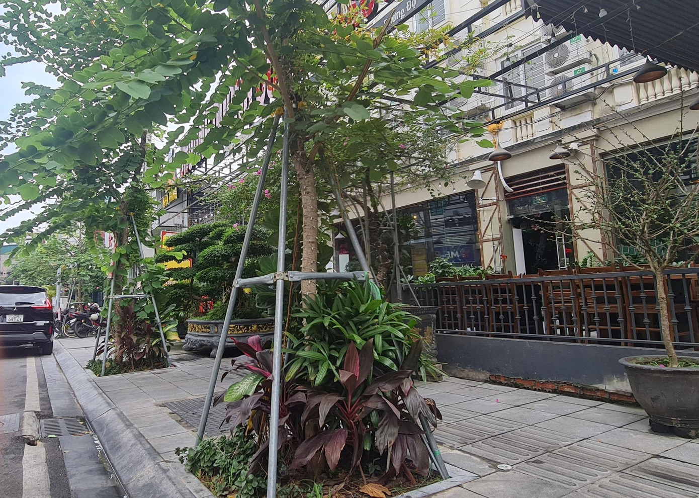 Những nhà hàng lớn hơn thì đặt những chậu cây to để giữ vỉa hè