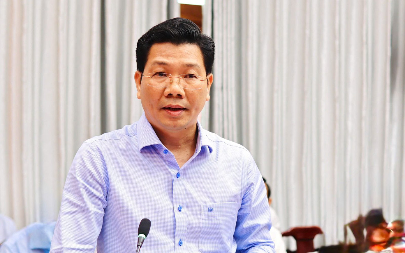 Ông Nguyễn Mạnh Hùng, Bí thư Tỉnh ủy, Chủ tịch HĐND tỉnh Tây Ninh phát biểu tại buổi làm việc chiều 23/5. Ảnh: Báo Tây Ninh.