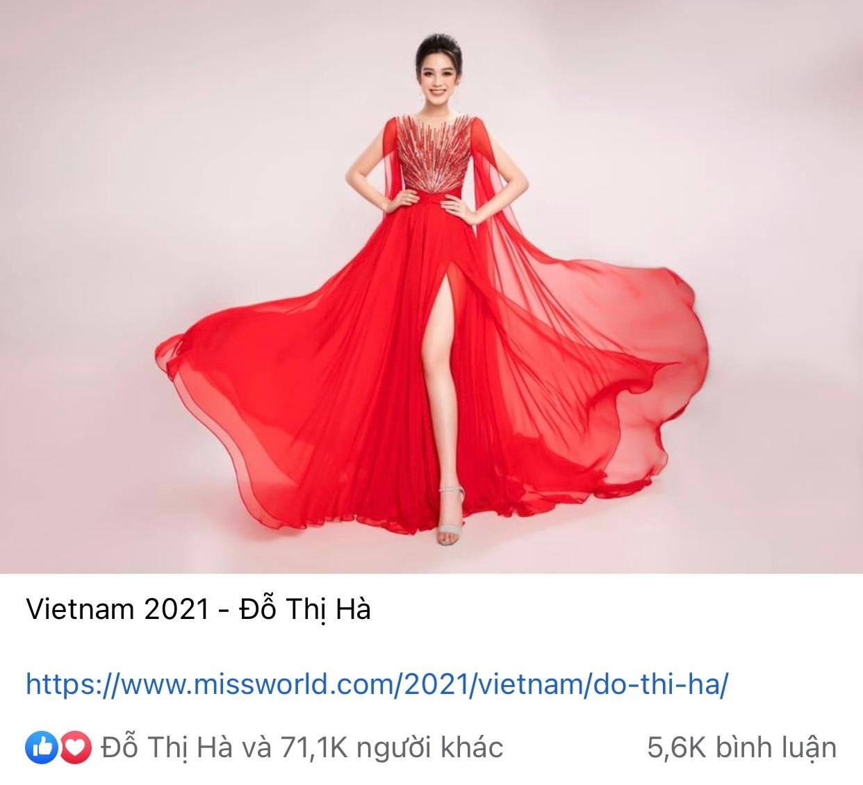 Bộ ảnh profile của Hoa hậu Đỗ Thị Hà trên trang chủ Miss World nhận lượng like 'khủng'.