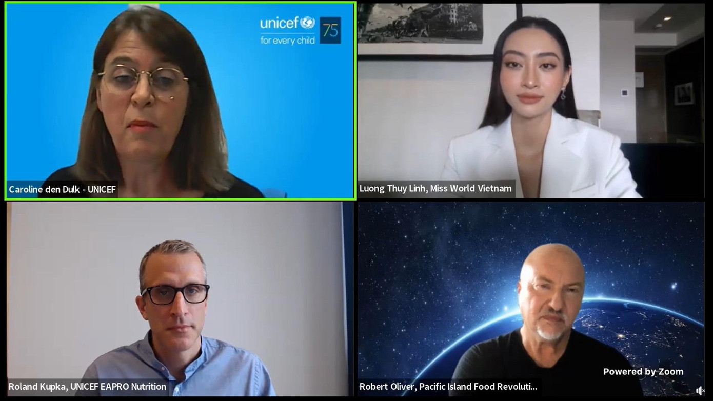 Lương Thuỳ Linh tham gia buổi toạ đàm cùng các vị khách mời.